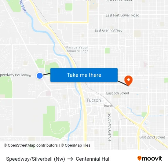 Speedway/Silverbell (Nw) to Centennial Hall map