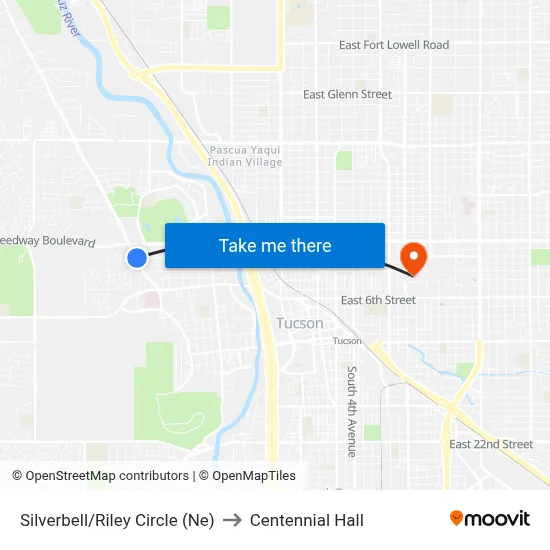 Silverbell/Riley Circle (Ne) to Centennial Hall map