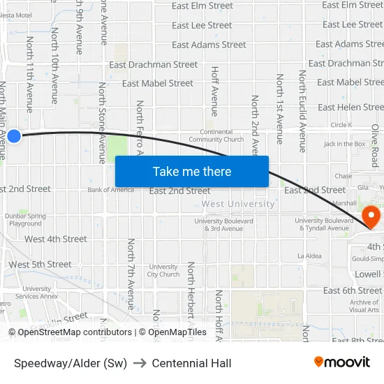 Speedway/Alder (Sw) to Centennial Hall map
