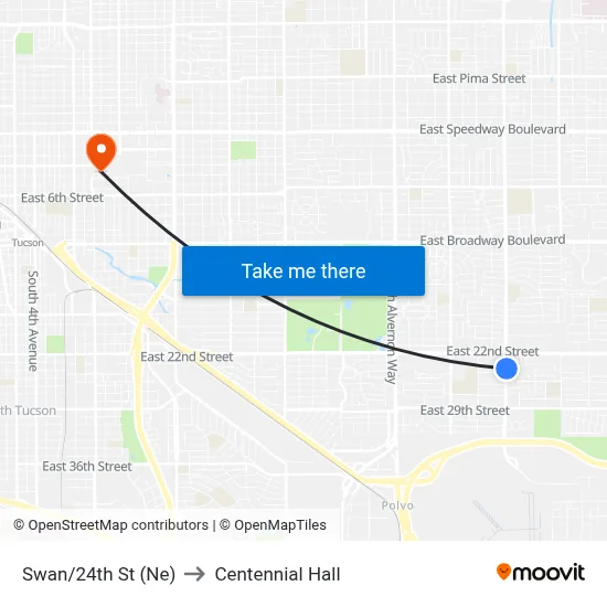 Swan/24th St (Ne) to Centennial Hall map