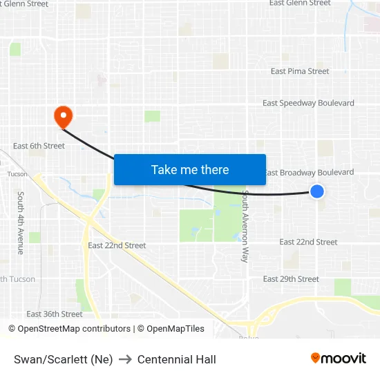 Swan/Scarlett (Ne) to Centennial Hall map