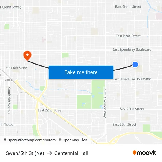Swan/5th St (Ne) to Centennial Hall map