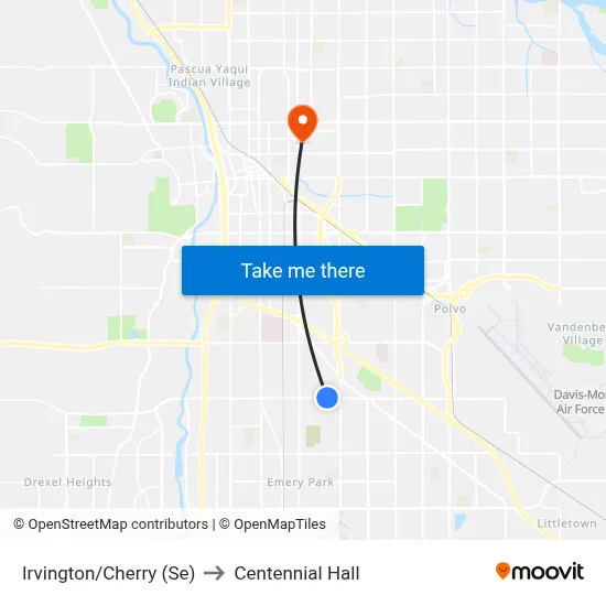 Irvington/Cherry (Se) to Centennial Hall map