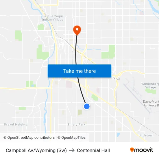 Campbell Av/Wyoming (Sw) to Centennial Hall map
