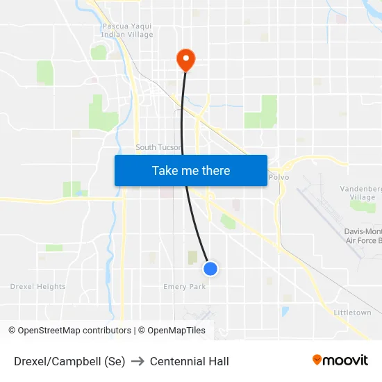 Drexel/Campbell (Se) to Centennial Hall map