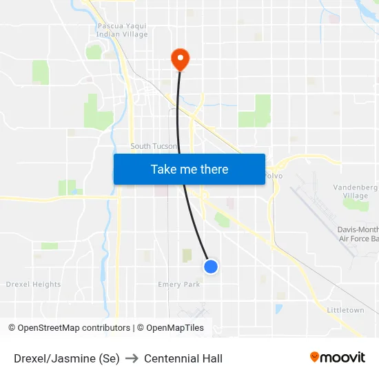 Drexel/Jasmine (Se) to Centennial Hall map