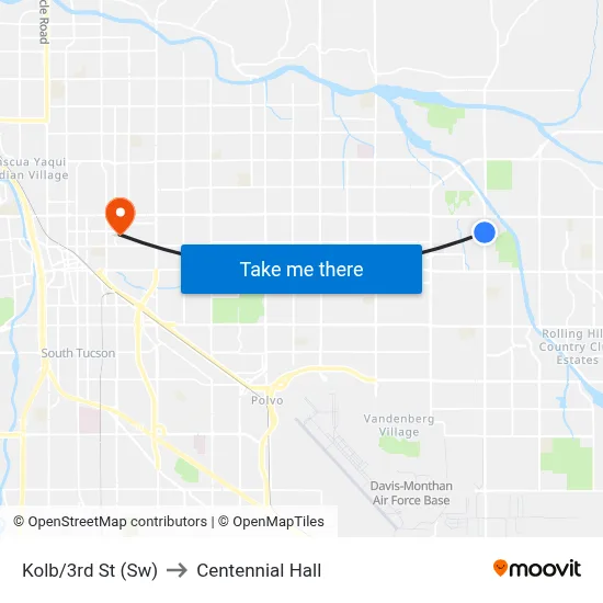 Kolb/3rd St (Sw) to Centennial Hall map