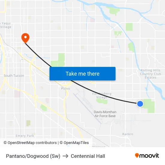 Pantano/Dogwood (Sw) to Centennial Hall map