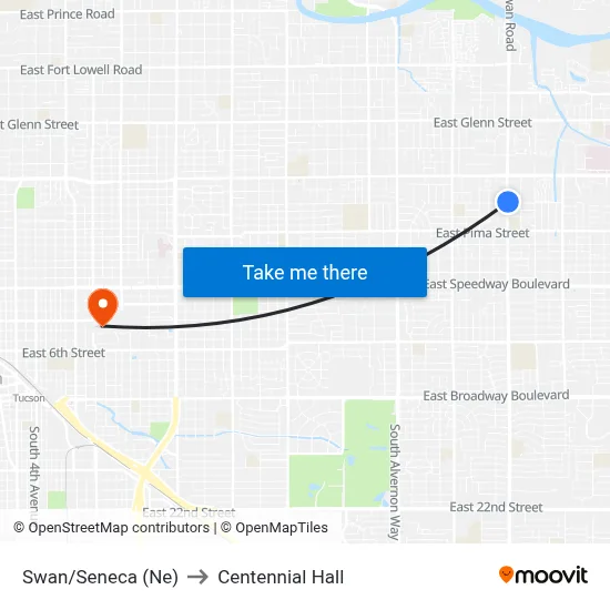 Swan/Seneca (Ne) to Centennial Hall map