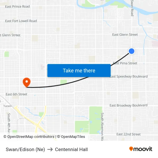 Swan/Edison (Ne) to Centennial Hall map