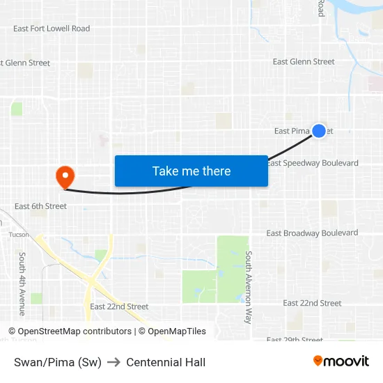 Swan/Pima (Sw) to Centennial Hall map