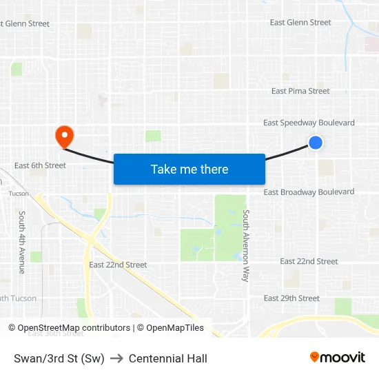 Swan/3rd St (Sw) to Centennial Hall map