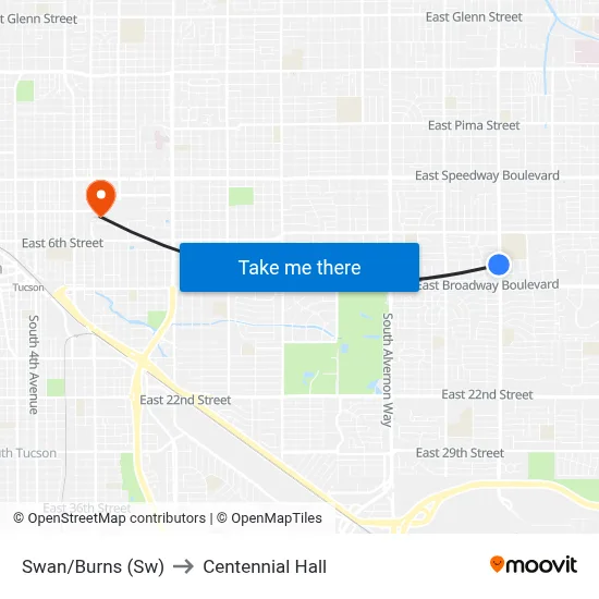 Swan/Burns (Sw) to Centennial Hall map