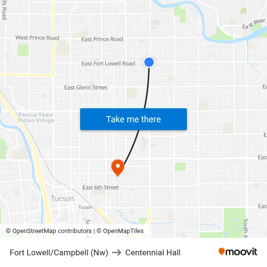 Fort Lowell/Campbell (Nw) to Centennial Hall map