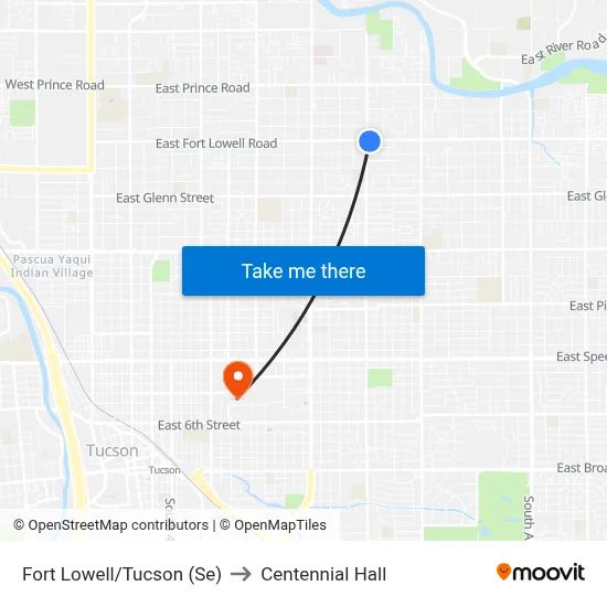 Fort Lowell/Tucson (Se) to Centennial Hall map