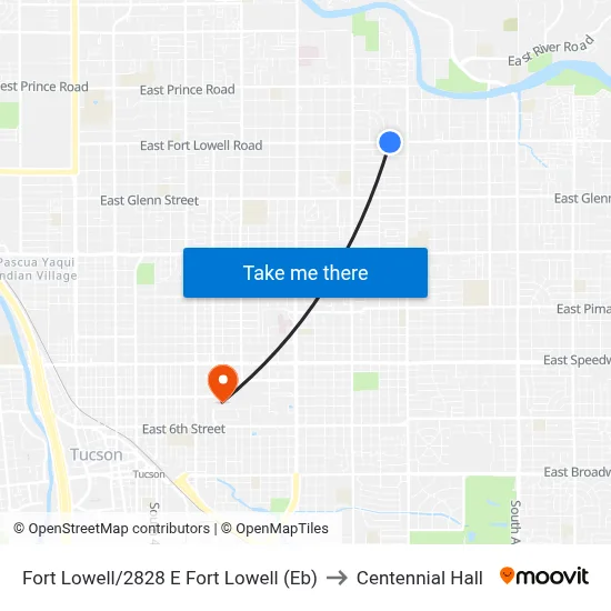 Fort Lowell/2828 E Fort Lowell (Eb) to Centennial Hall map