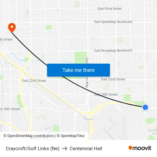 Craycroft/Golf Links (Ne) to Centennial Hall map