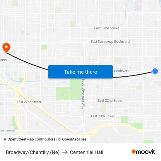 Broadway/Chantilly (Ne) to Centennial Hall map