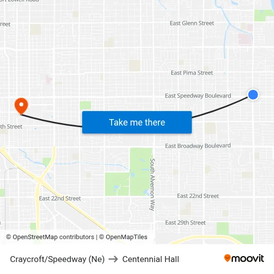Craycroft/Speedway (Ne) to Centennial Hall map