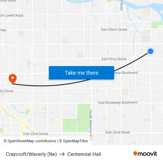 Craycroft/Waverly (Ne) to Centennial Hall map