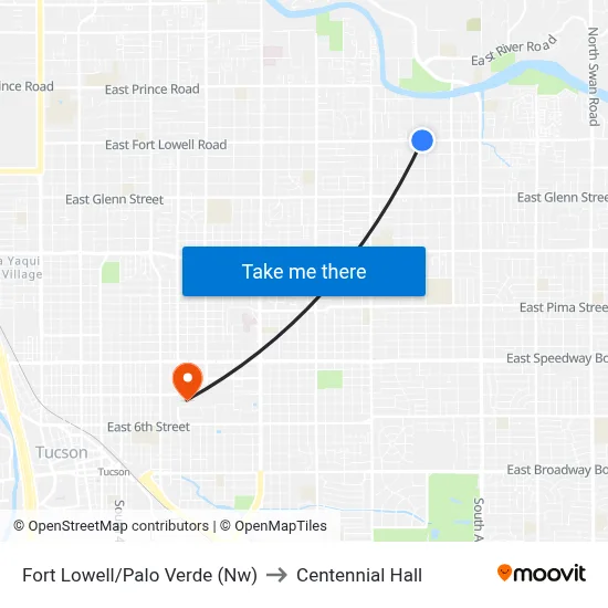 Fort Lowell/Palo Verde (Nw) to Centennial Hall map