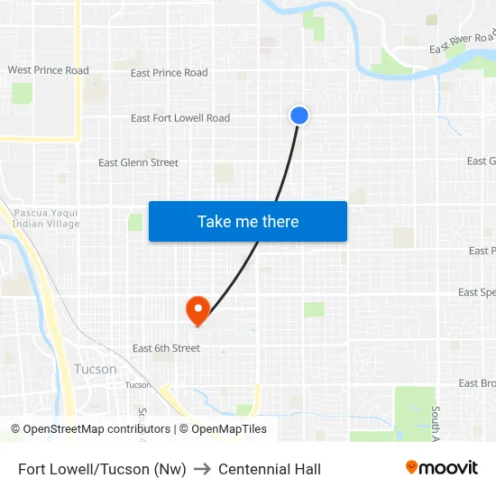 Fort Lowell/Tucson (Nw) to Centennial Hall map