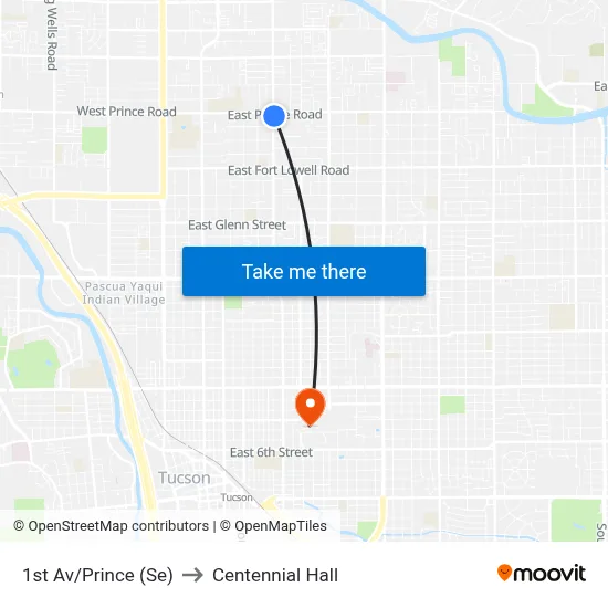 1st Av/Prince (Se) to Centennial Hall map