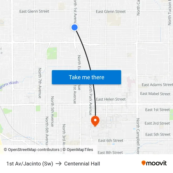 1st Av/Jacinto (Sw) to Centennial Hall map