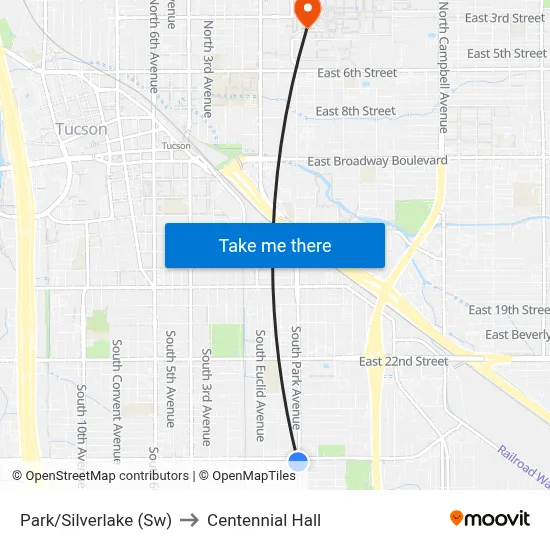 Park/Silverlake (Sw) to Centennial Hall map