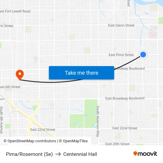 Pima/Rosemont (Se) to Centennial Hall map
