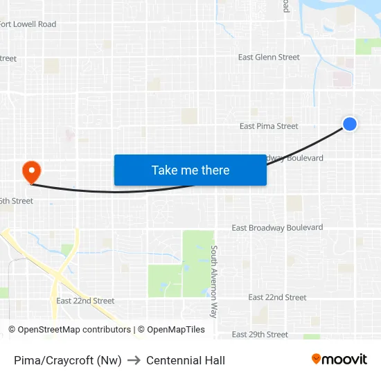 Pima/Craycroft (Nw) to Centennial Hall map