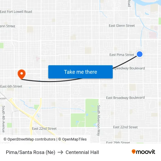 Pima/Santa Rosa (Ne) to Centennial Hall map