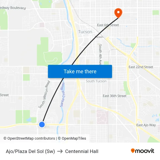 Ajo/Plaza Del Sol (Sw) to Centennial Hall map