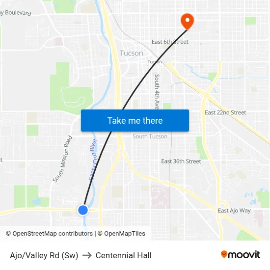 Ajo/Valley Rd (Sw) to Centennial Hall map