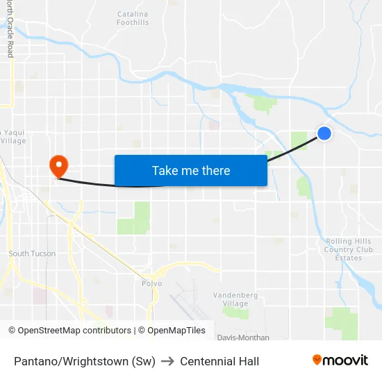 Pantano/Wrightstown (Sw) to Centennial Hall map