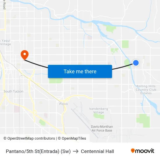 Pantano/5th St(Entrada) (Sw) to Centennial Hall map