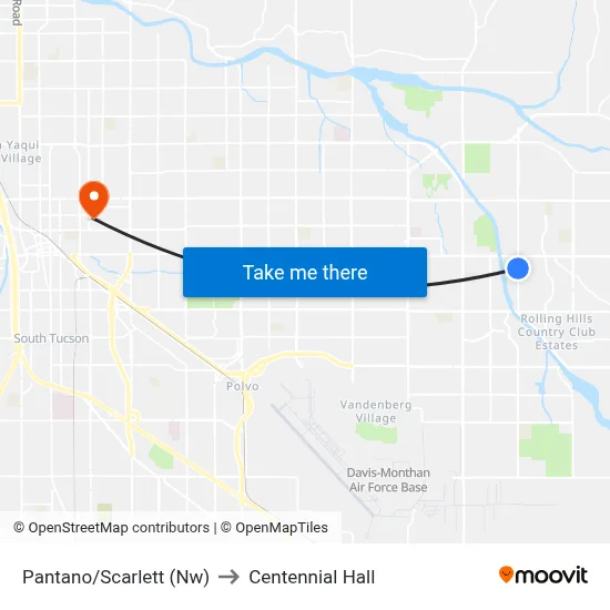 Pantano/Scarlett (Nw) to Centennial Hall map