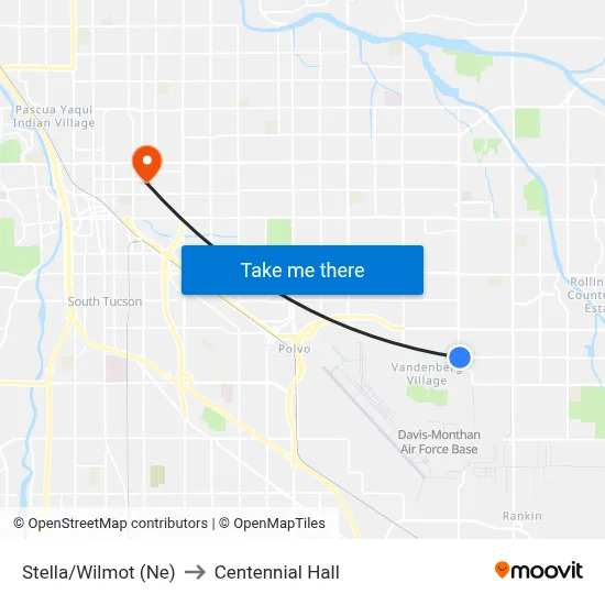 Stella/Wilmot (Ne) to Centennial Hall map