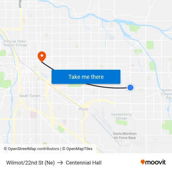Wilmot/22nd St (Ne) to Centennial Hall map