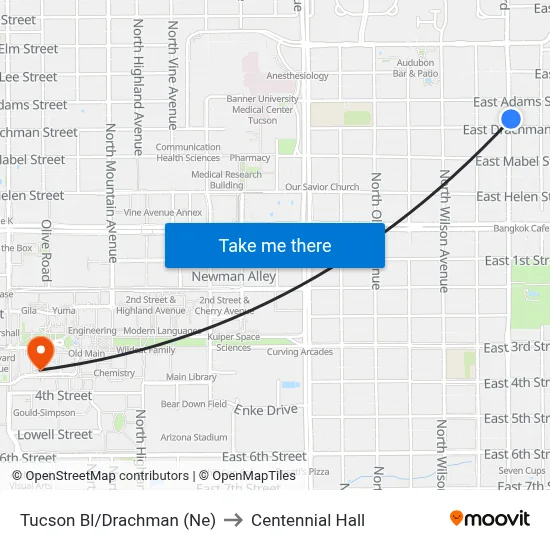 Tucson Bl/Drachman (Ne) to Centennial Hall map