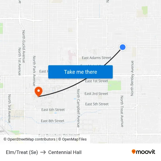 Elm/Treat (Se) to Centennial Hall map