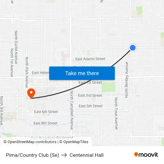 Pima/Country Club (Se) to Centennial Hall map