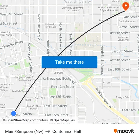 Main/Simpson (Nw) to Centennial Hall map