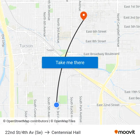 22nd St/4th Av (Se) to Centennial Hall map