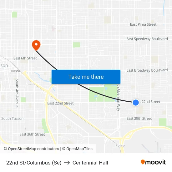 22nd St/Columbus (Se) to Centennial Hall map