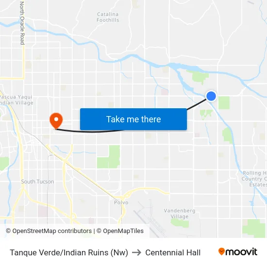Tanque Verde/Indian Ruins (Nw) to Centennial Hall map