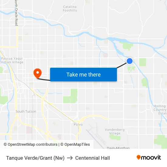 Tanque Verde/Grant (Nw) to Centennial Hall map
