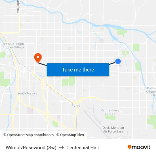Wilmot/Rosewood (Sw) to Centennial Hall map