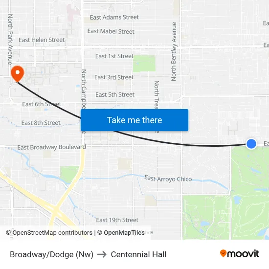 Broadway/Dodge (Nw) to Centennial Hall map