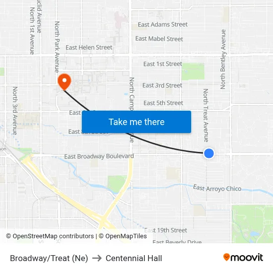 Broadway/Treat (Ne) to Centennial Hall map